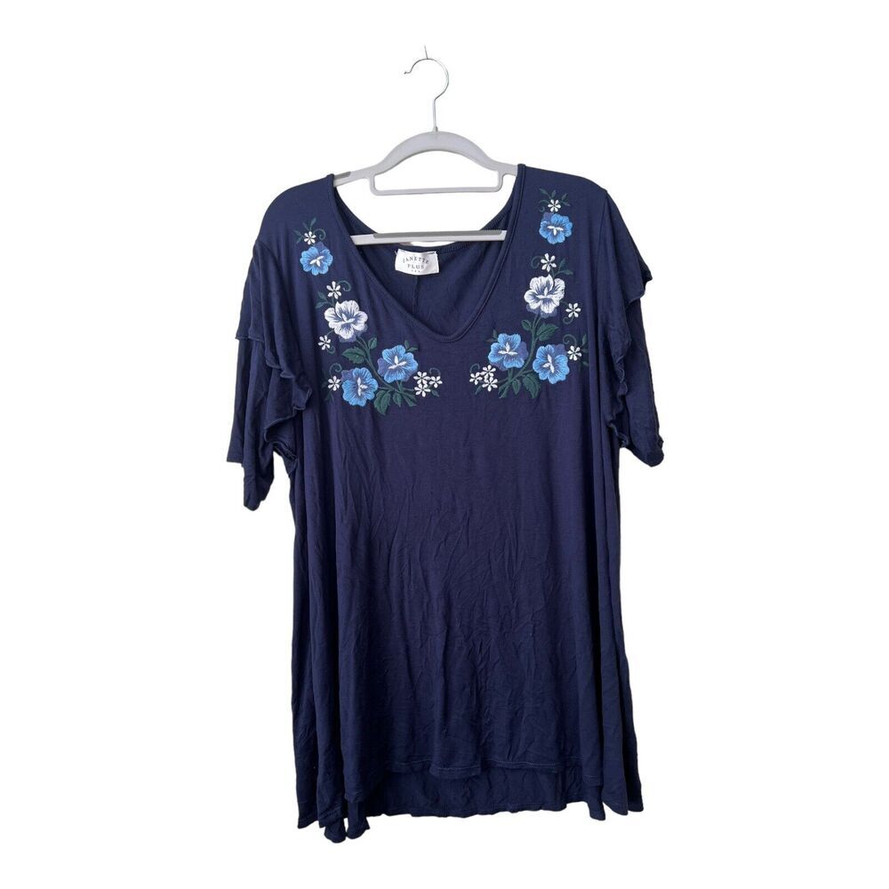 Janette Plus Top Womens 3X Floral Tunic‎ Embroidered Boho *Small Hole* Ruffle